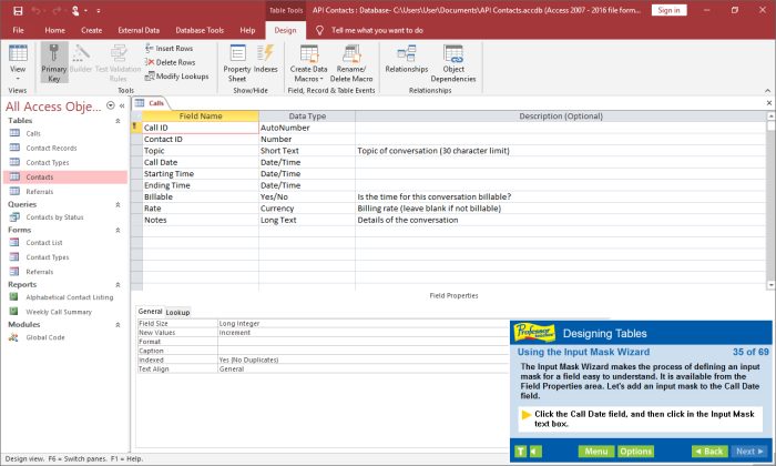 Learn how to design tables in Professor Teaches Access.